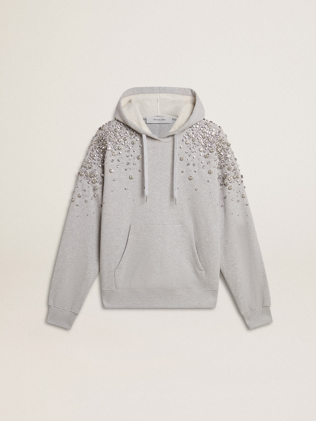 Gray hooded sweatshirt with crystal decoration