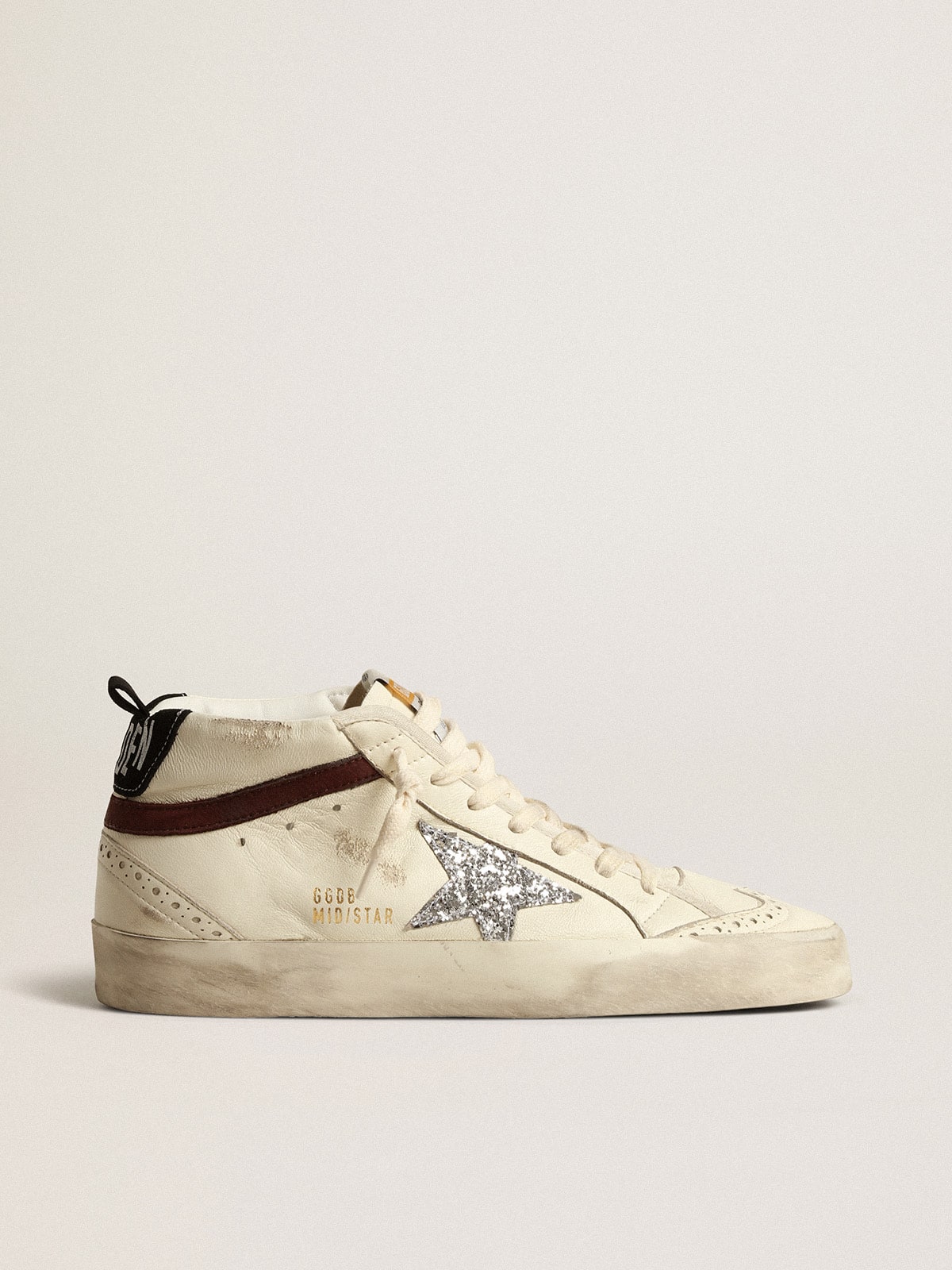 Mid Star LTD in white nappa leather with silver glitter star