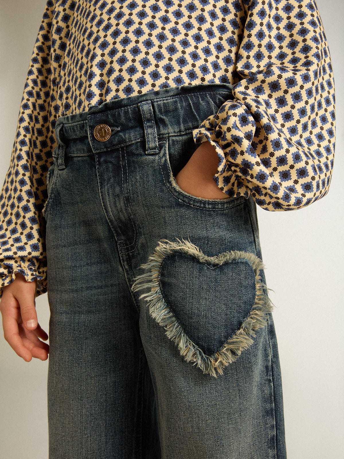 Girls' wide-leg jeans in blue denim