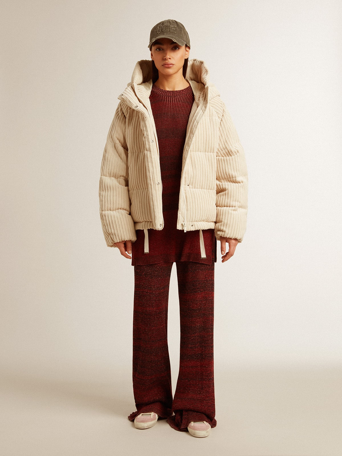 Padded ecodown jacket with zip fastening and hood