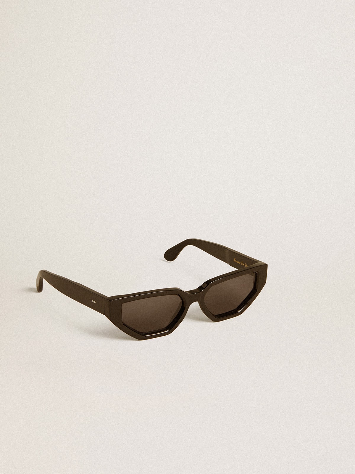 Rectangular style sunglasses with black frame and lenses