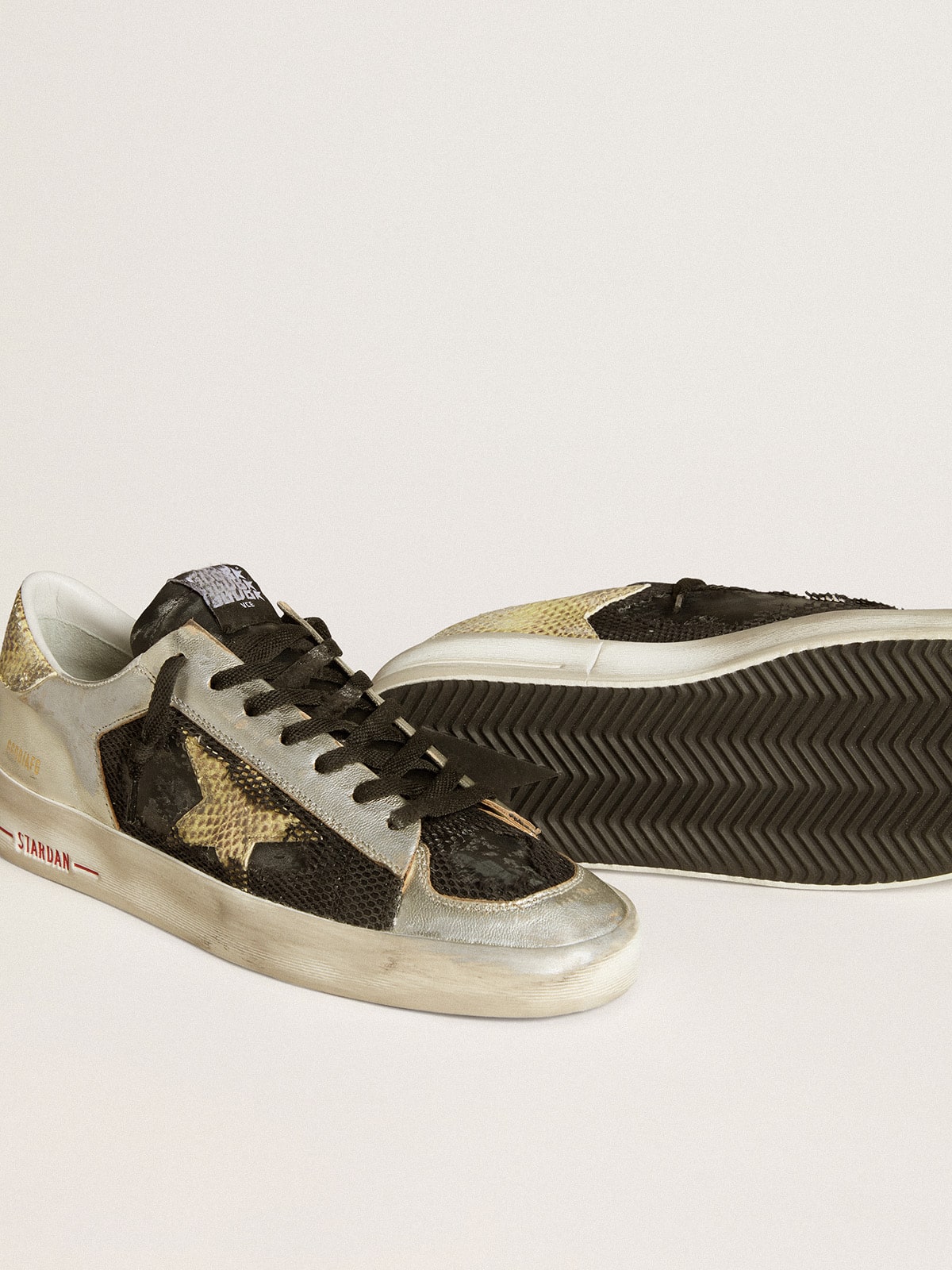 Stardan LAB in silver leather and mesh with golden star and heel tab