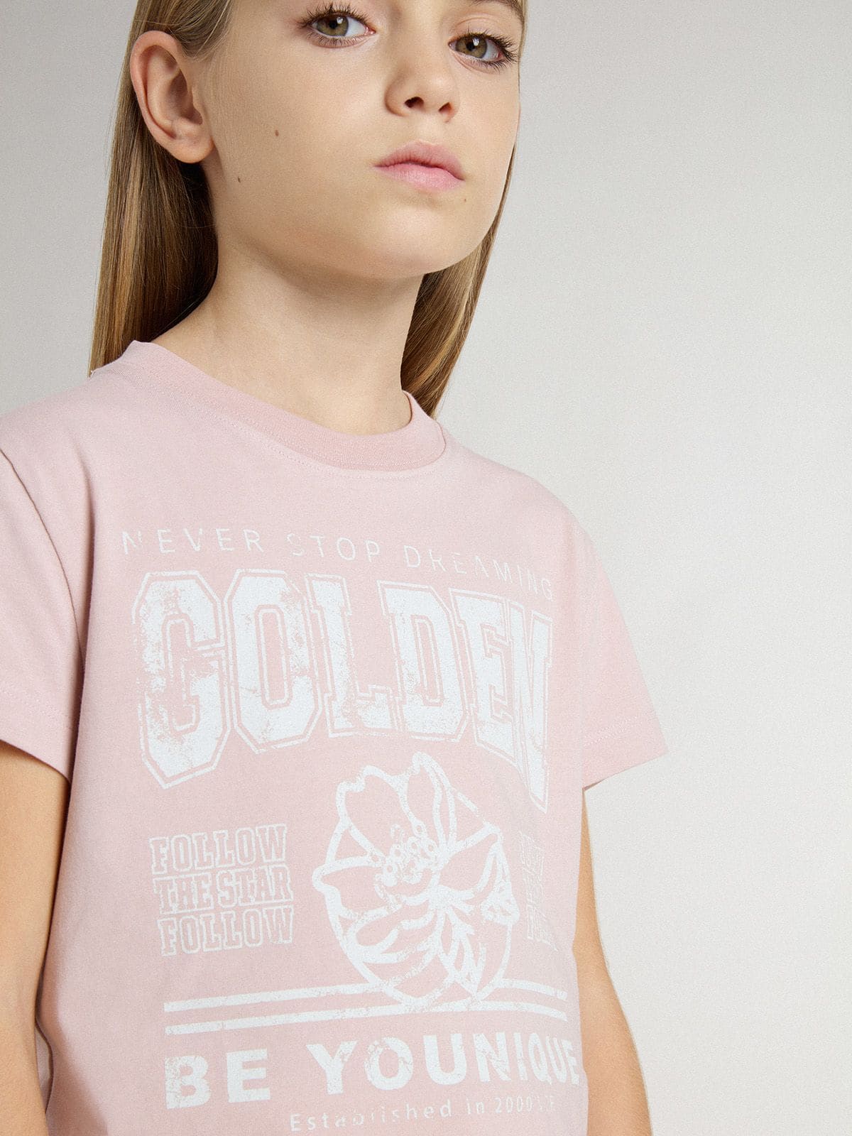 Girls' pink T-shirt with white print