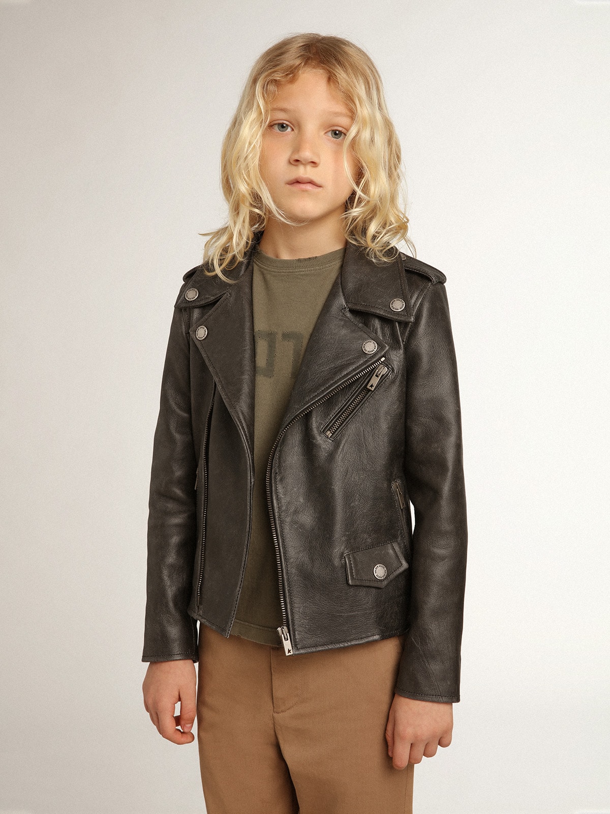Boys’ biker jacket in distressed leather