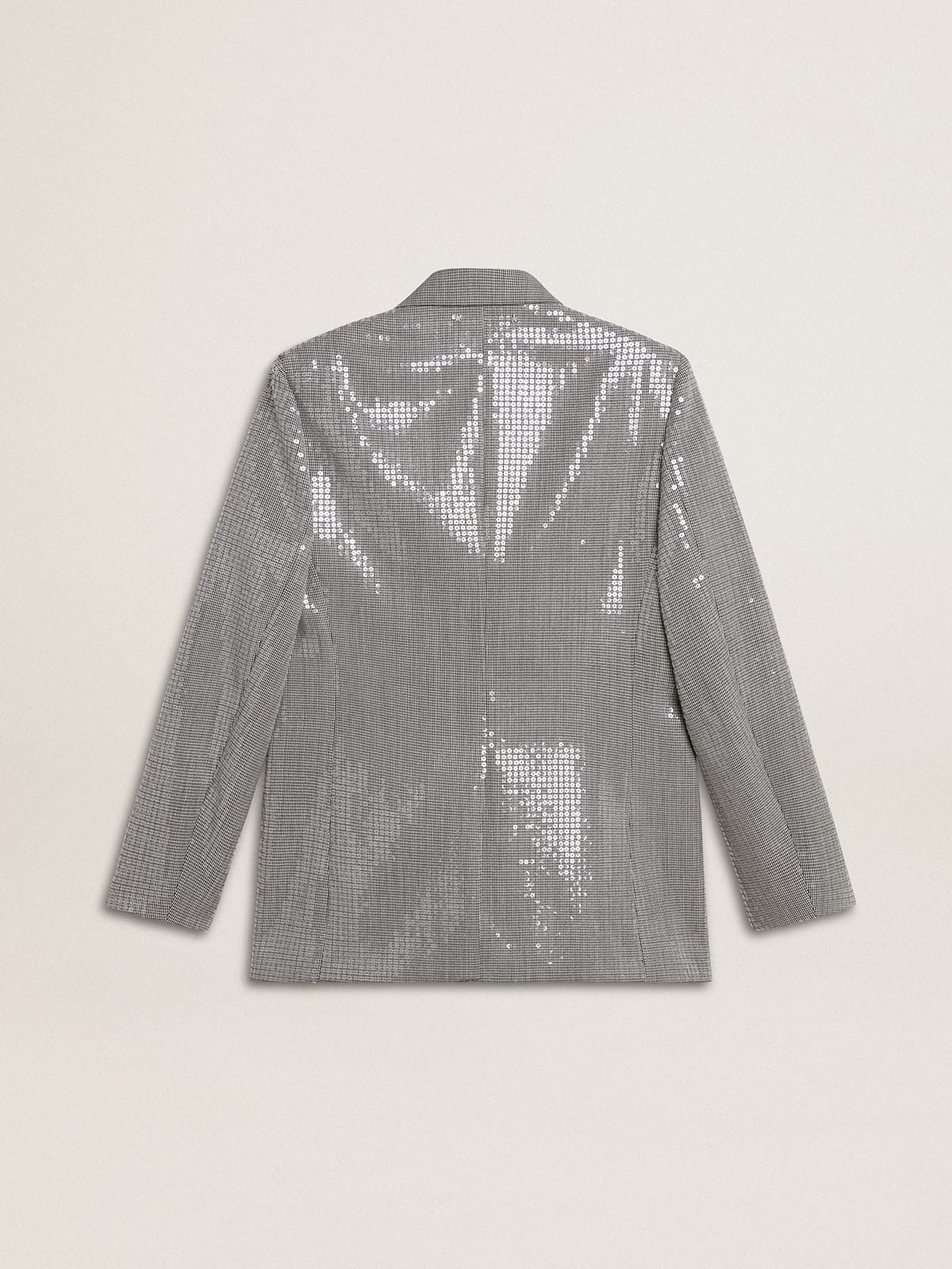Double-breasted wool boyfriend jacket in micro houndstooth and sequins