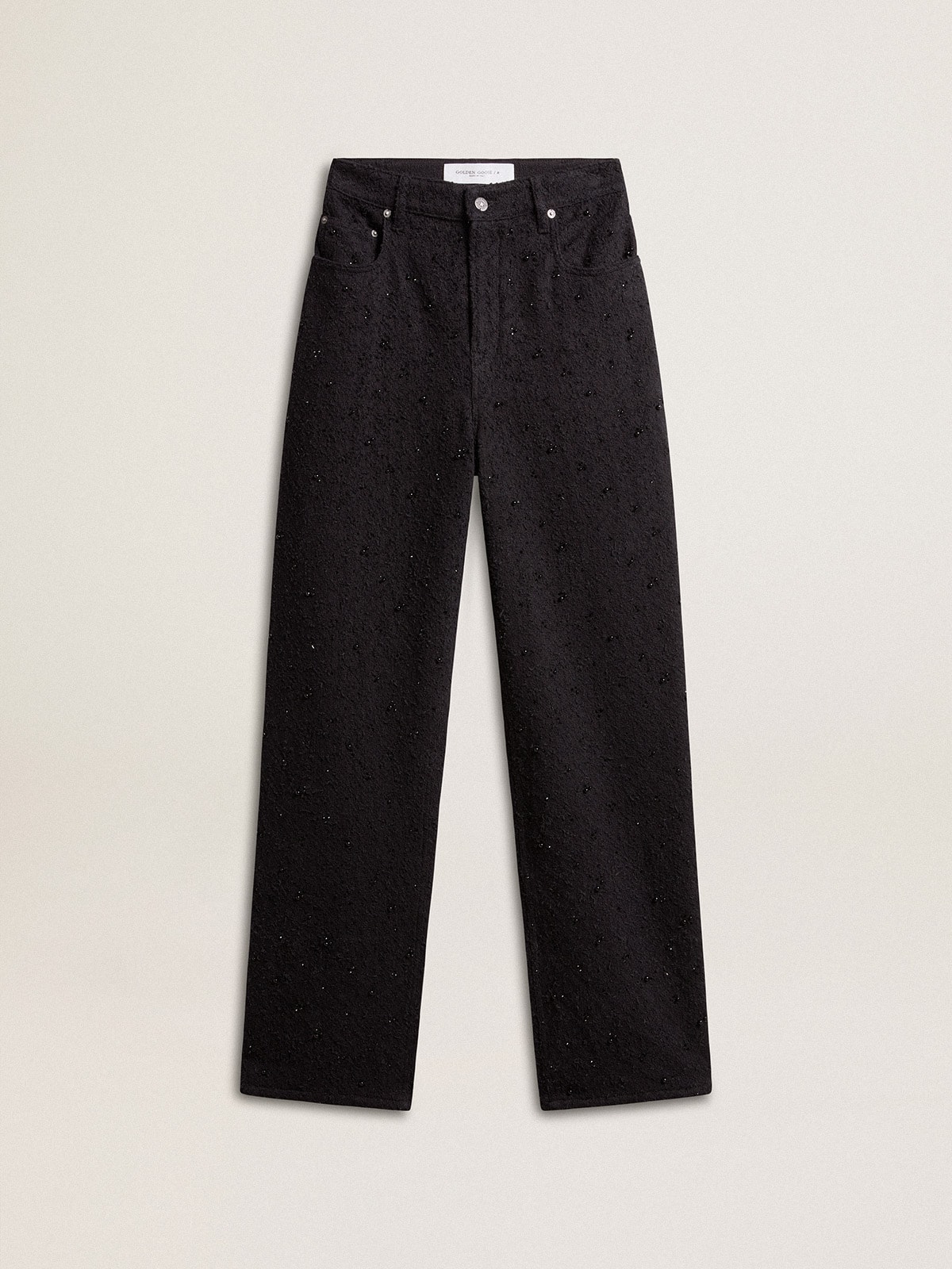 Women’s cotton denim pants with crystal and stone decoration