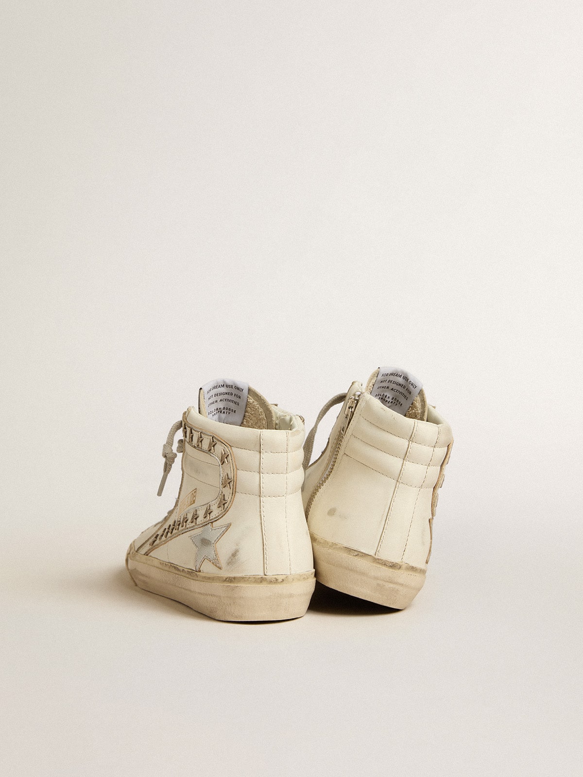 Slide with silver metallic leather star and leather flash with stars