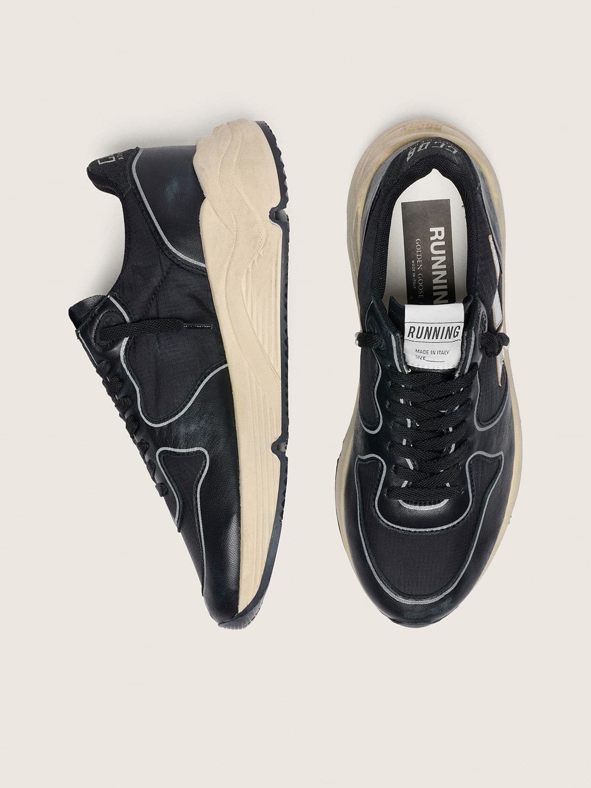 Women’s Running Sole in black nappa leather and nylon with a silver leather star