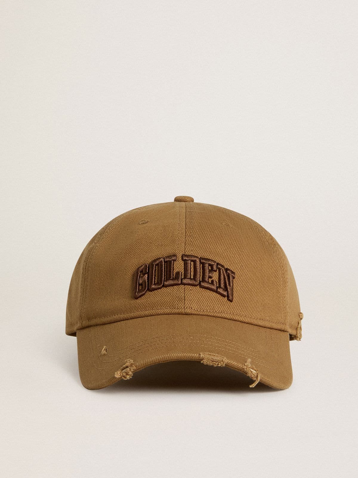 Beige cotton baseball cap with a lived-in finish