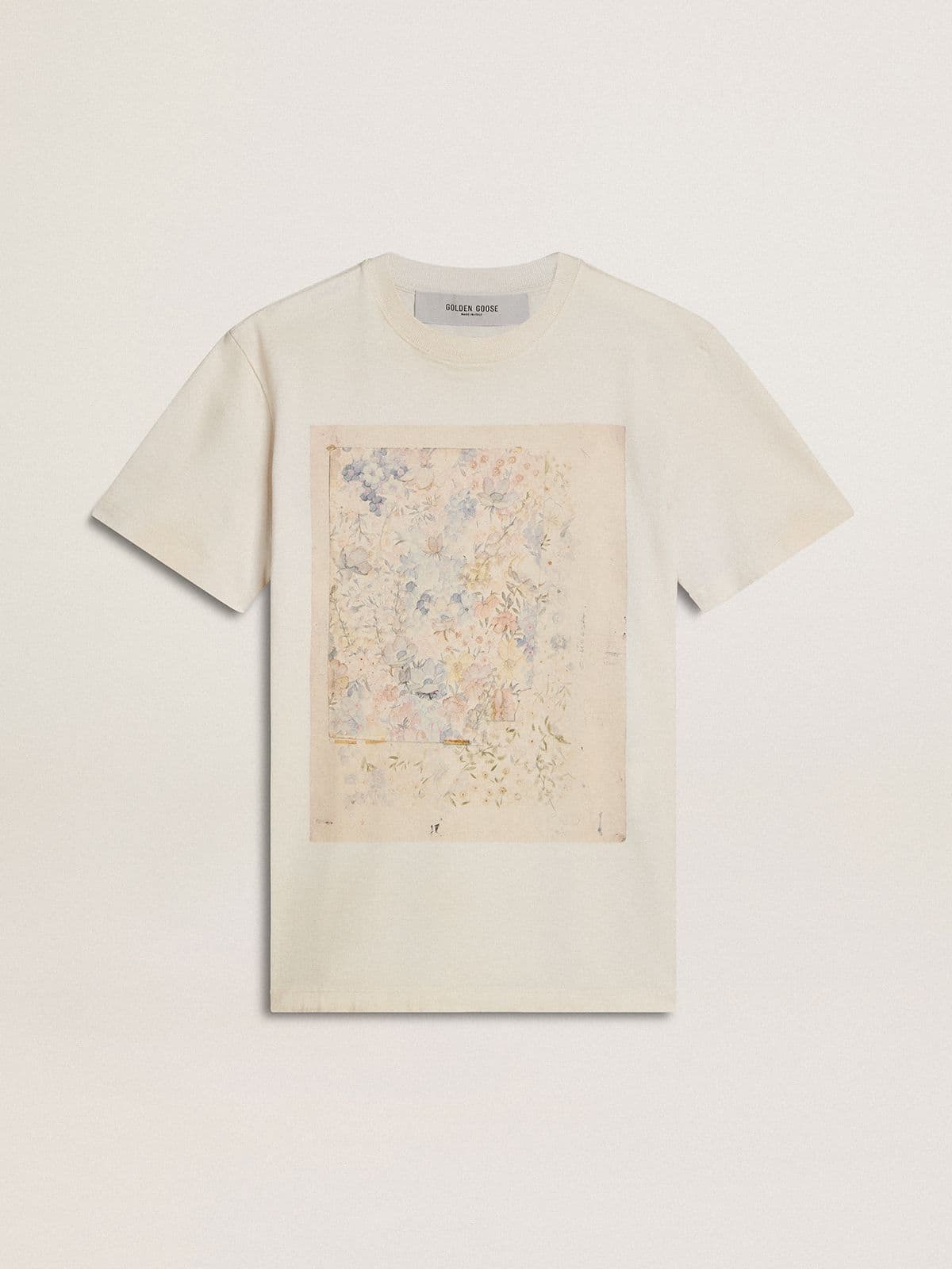 Women's white T-shirt with floral print