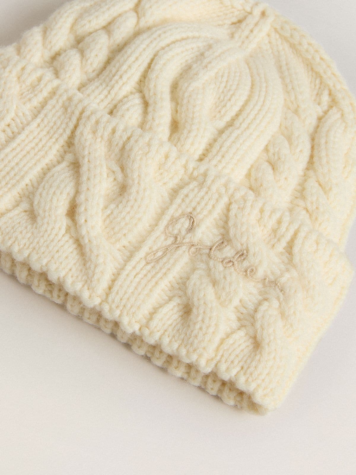 White wool beanie with embroidery