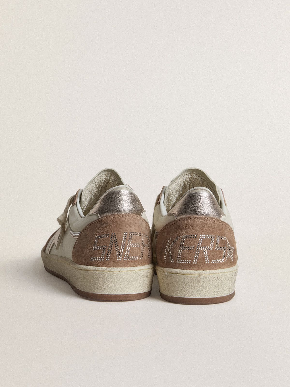 Ball Star LTD in white nappa leather and old rose suede with metallic silver leather star and heel tab