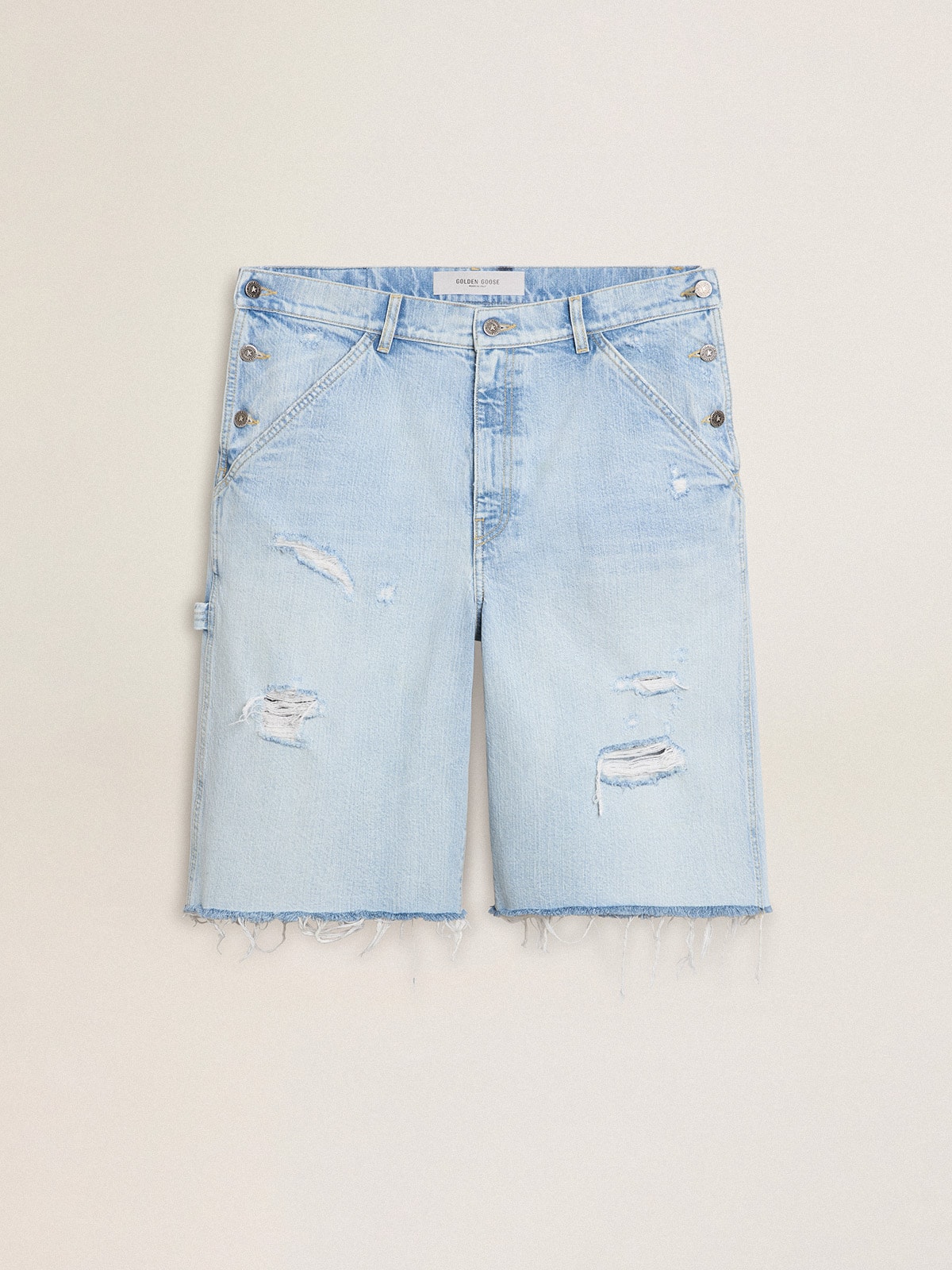 Men's denim Bermuda shorts with lived-in effect