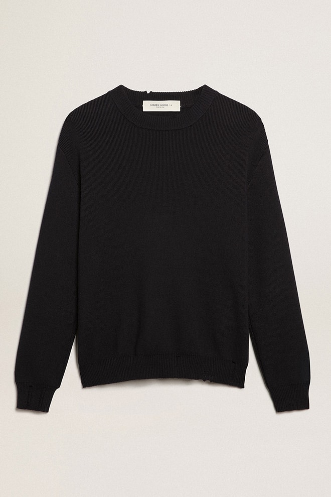 Men’s round-neck sweater in dark blue cotton