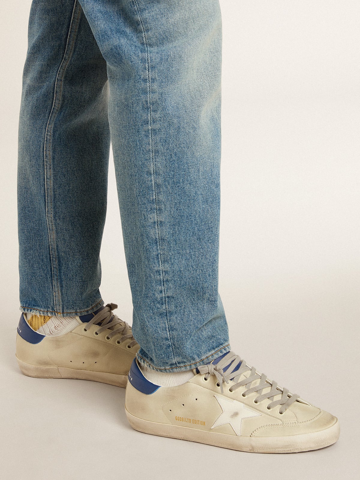 Men's Super-Star LTD in nubuck with white leather star and blue heel tab