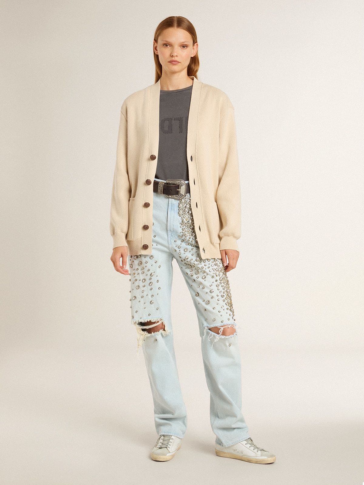 Super-Star Sabot with a platinum glitter star and suede tongue