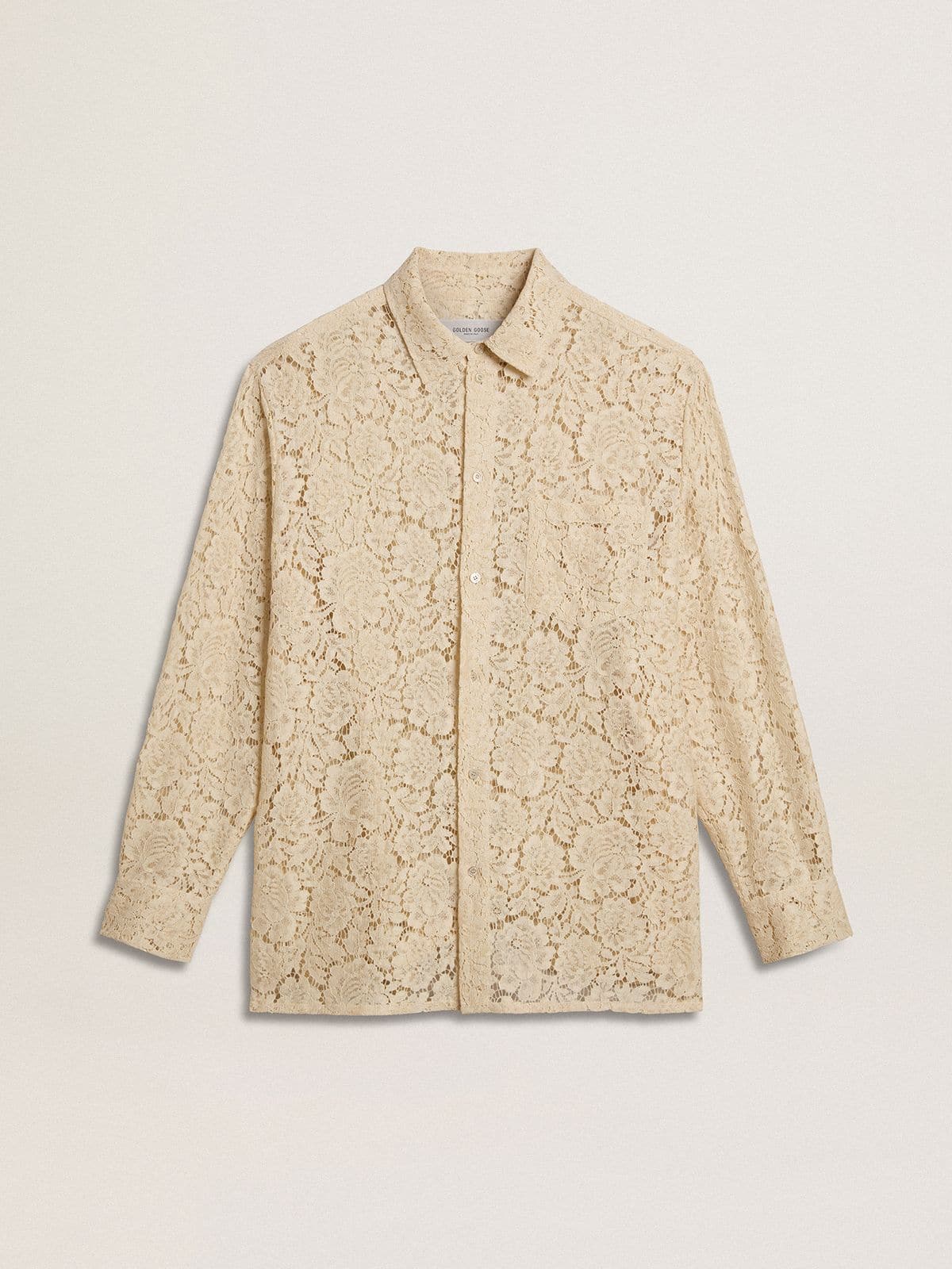 Oversized shirt in cream-colored see-through lace