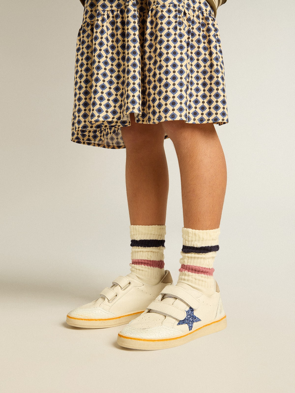 Junior Ball Star with blue glitter star and beige suede heel tab