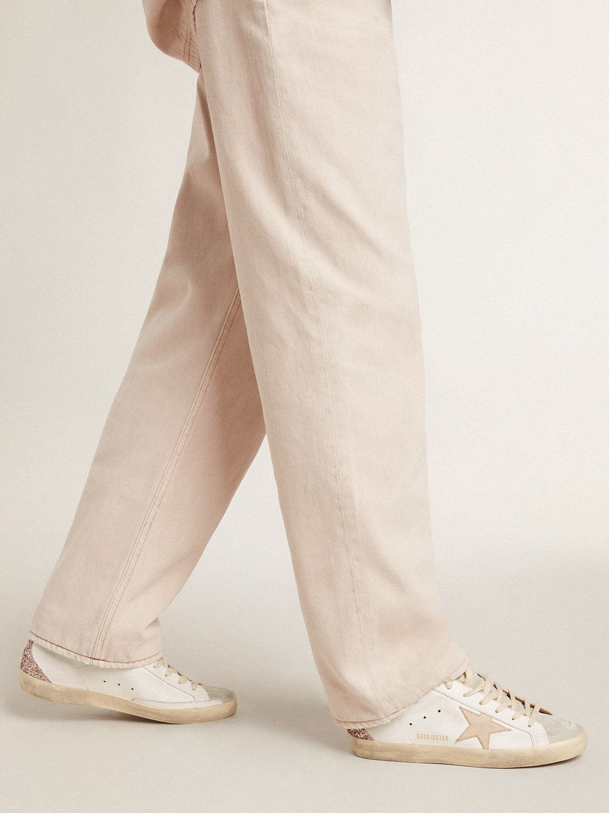 Women's Super-Star with nude leather star and gold glitter heel tab