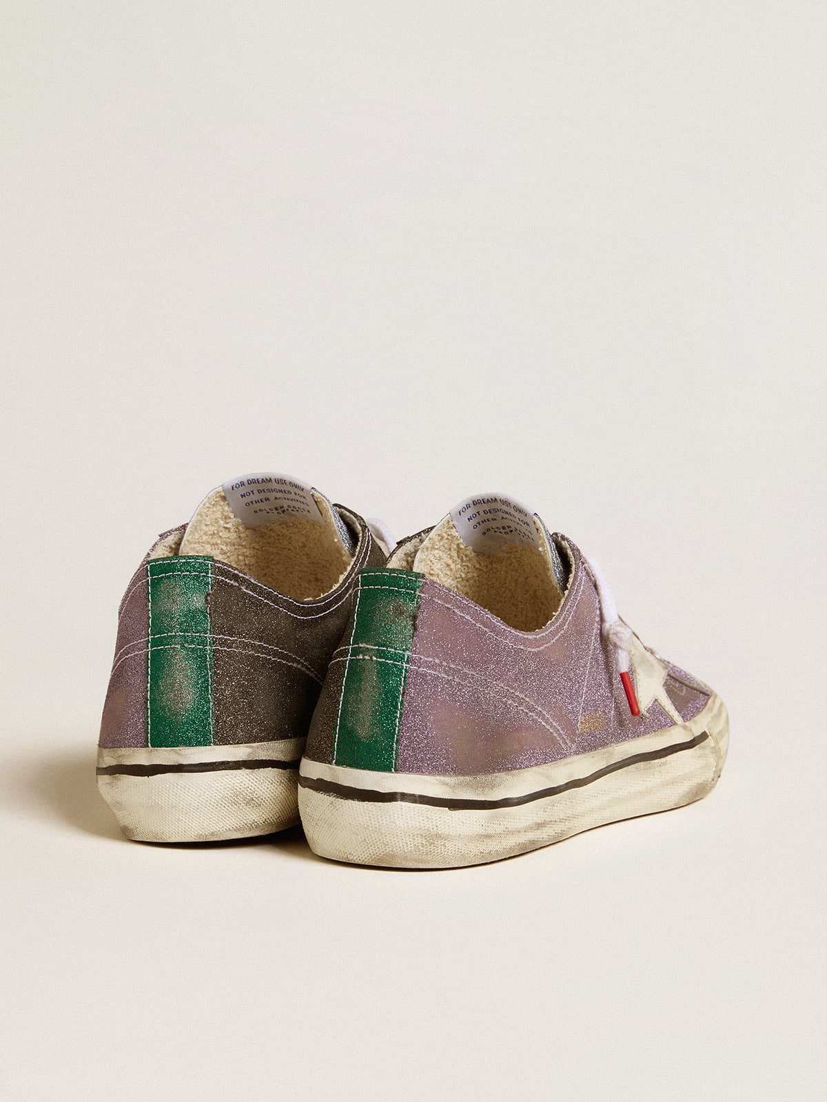 Men’s V-Star LAB in lilac leather and glitter with white star and silver glitter tongue