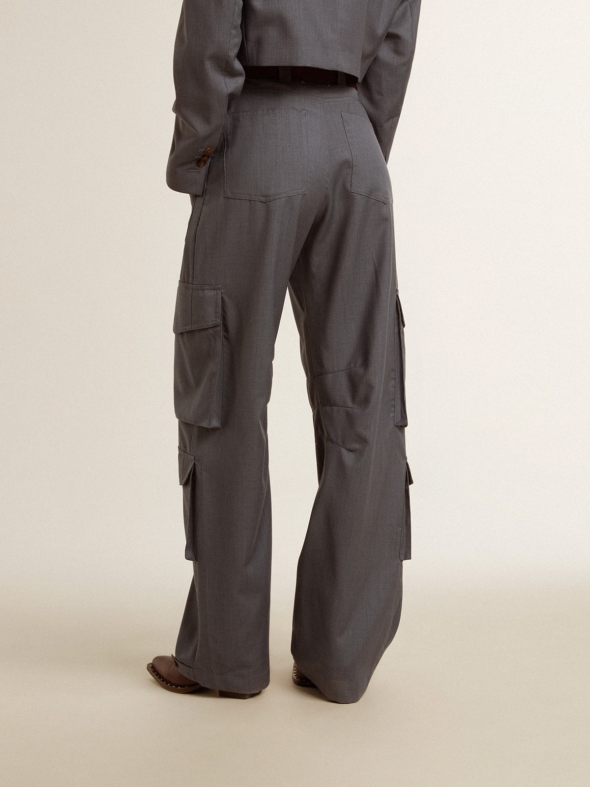 Women's cargo pants in baby blue wool