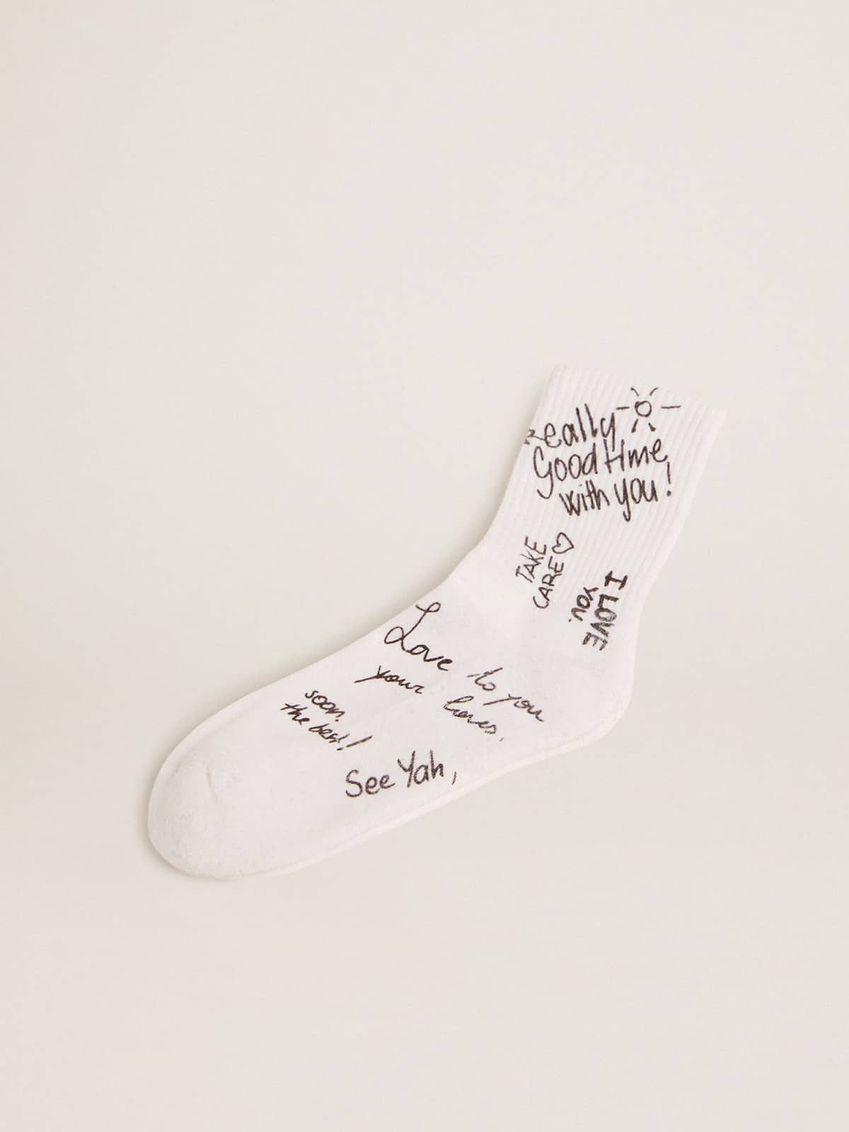 Optical white socks with black lettering