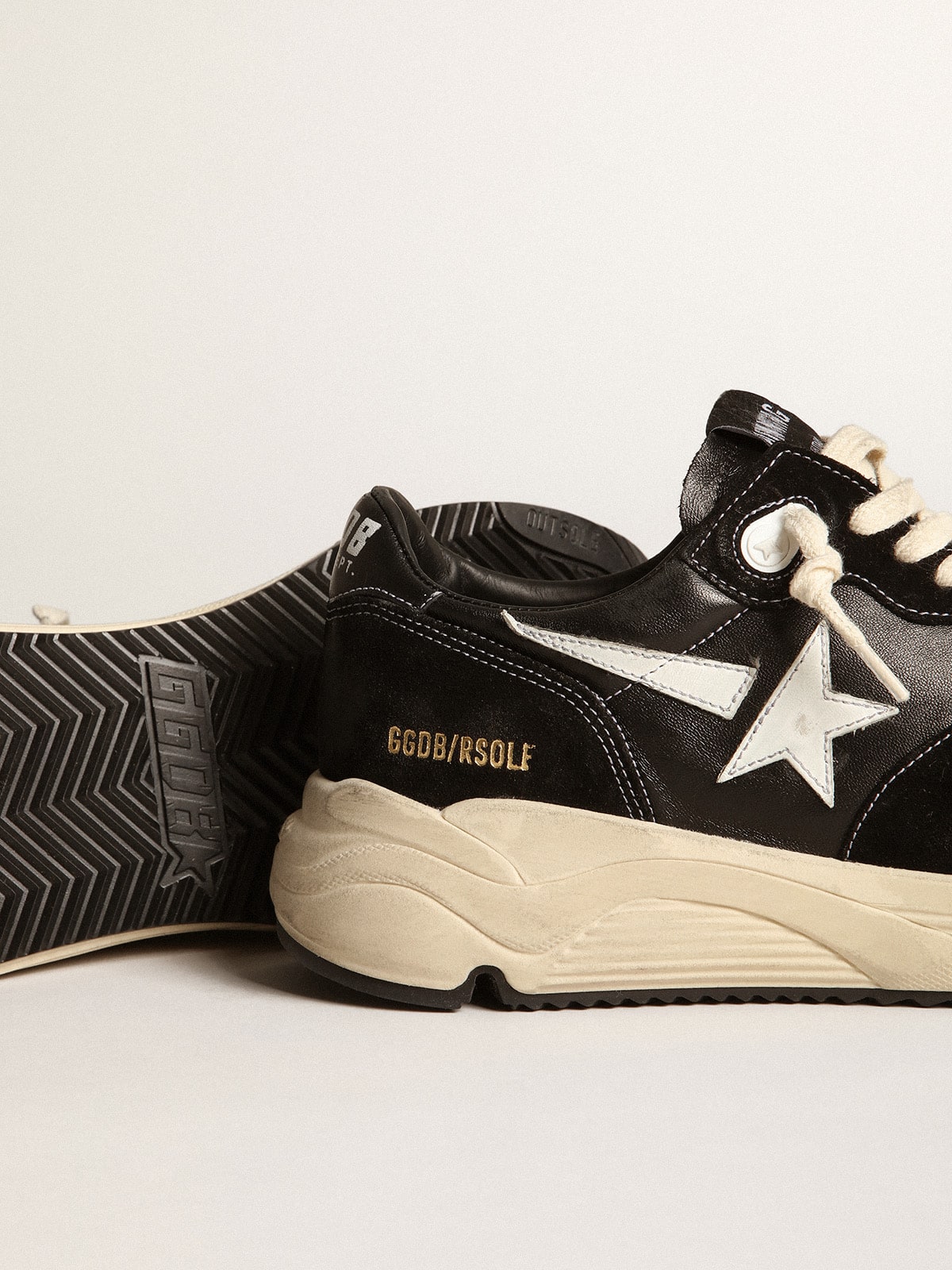 Men’s Running Sole in black nappa leather and suede with a white star