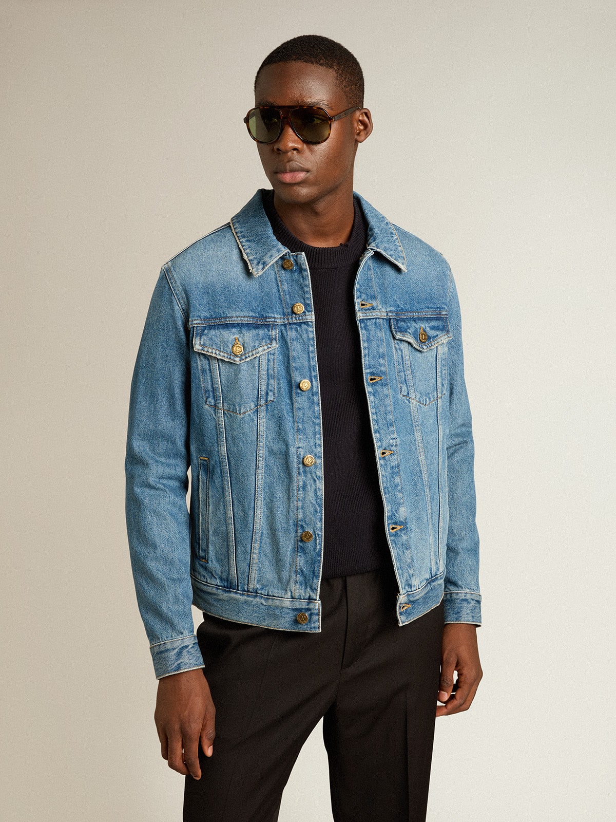 Men's denim jacket with medium wash