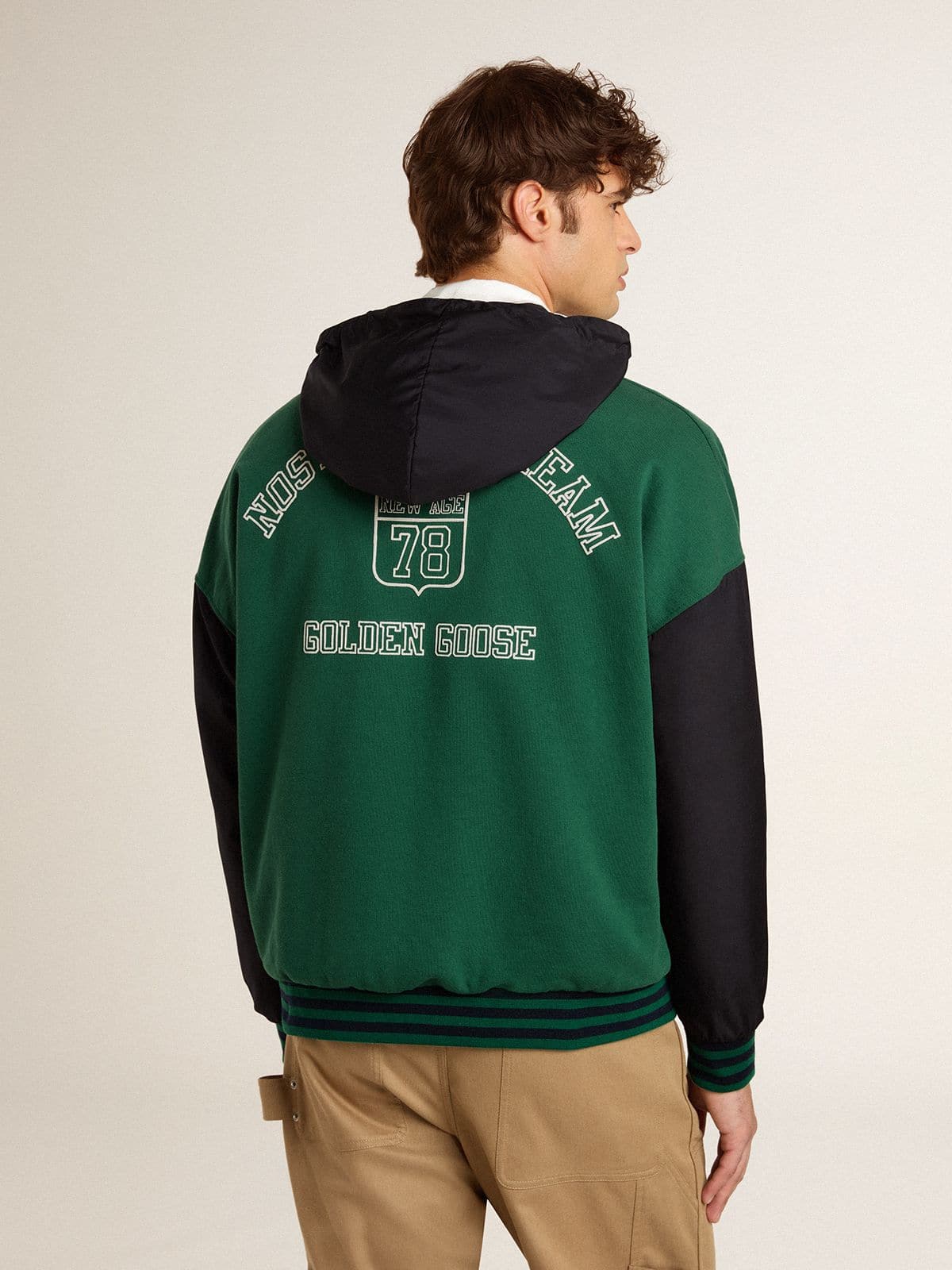 Men's green and blue reversible hooded sweatshirt