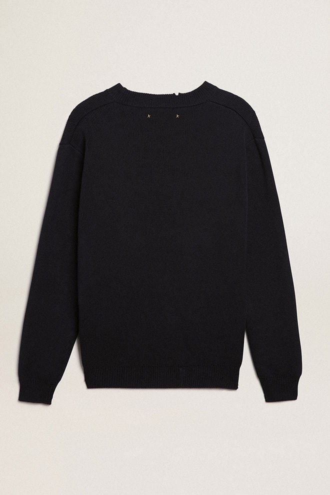 Men’s round-neck sweater in dark blue cotton