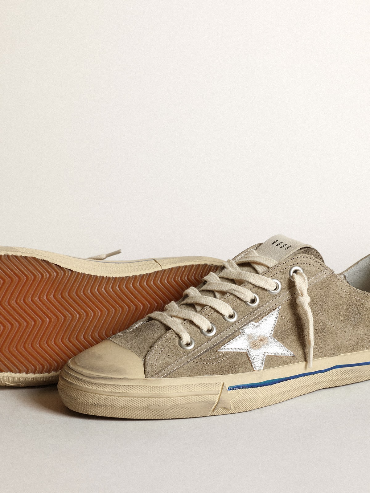 Men's V-Star in dove-gray suede with silver metallic leather star