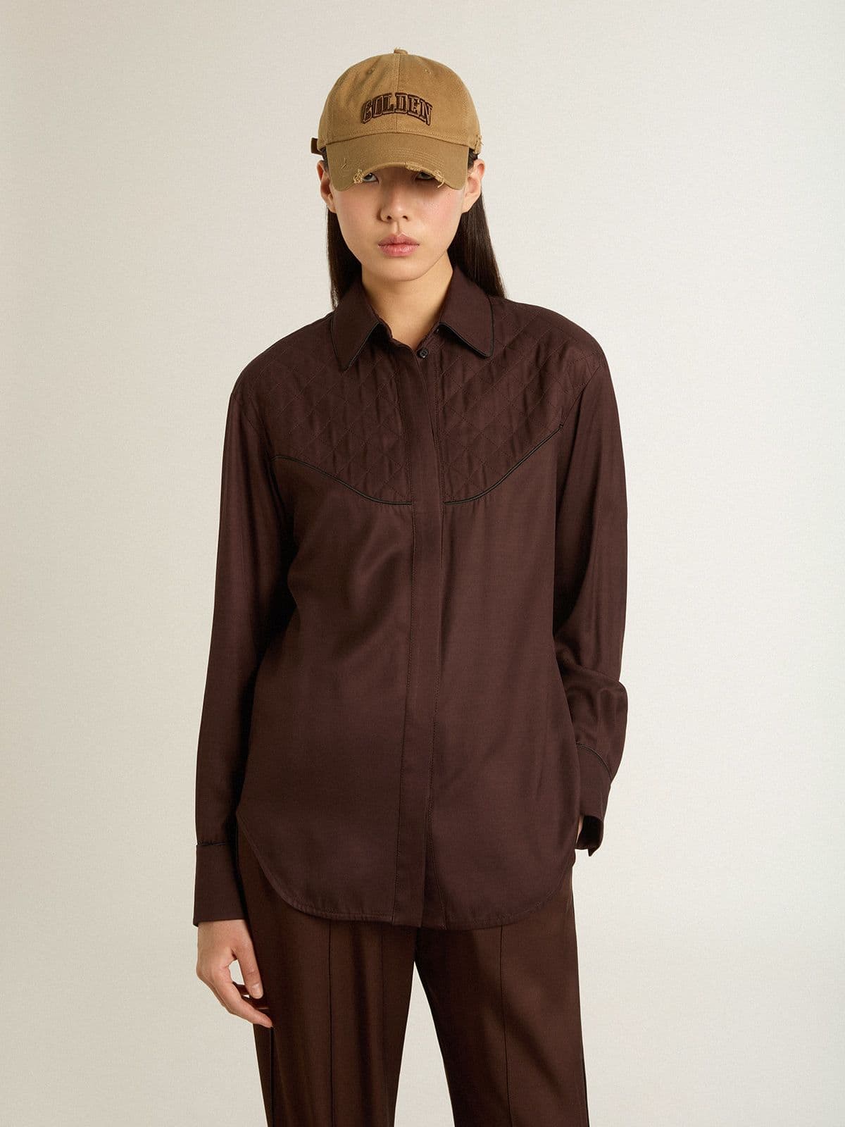 Women’s brown shirt with quilted details