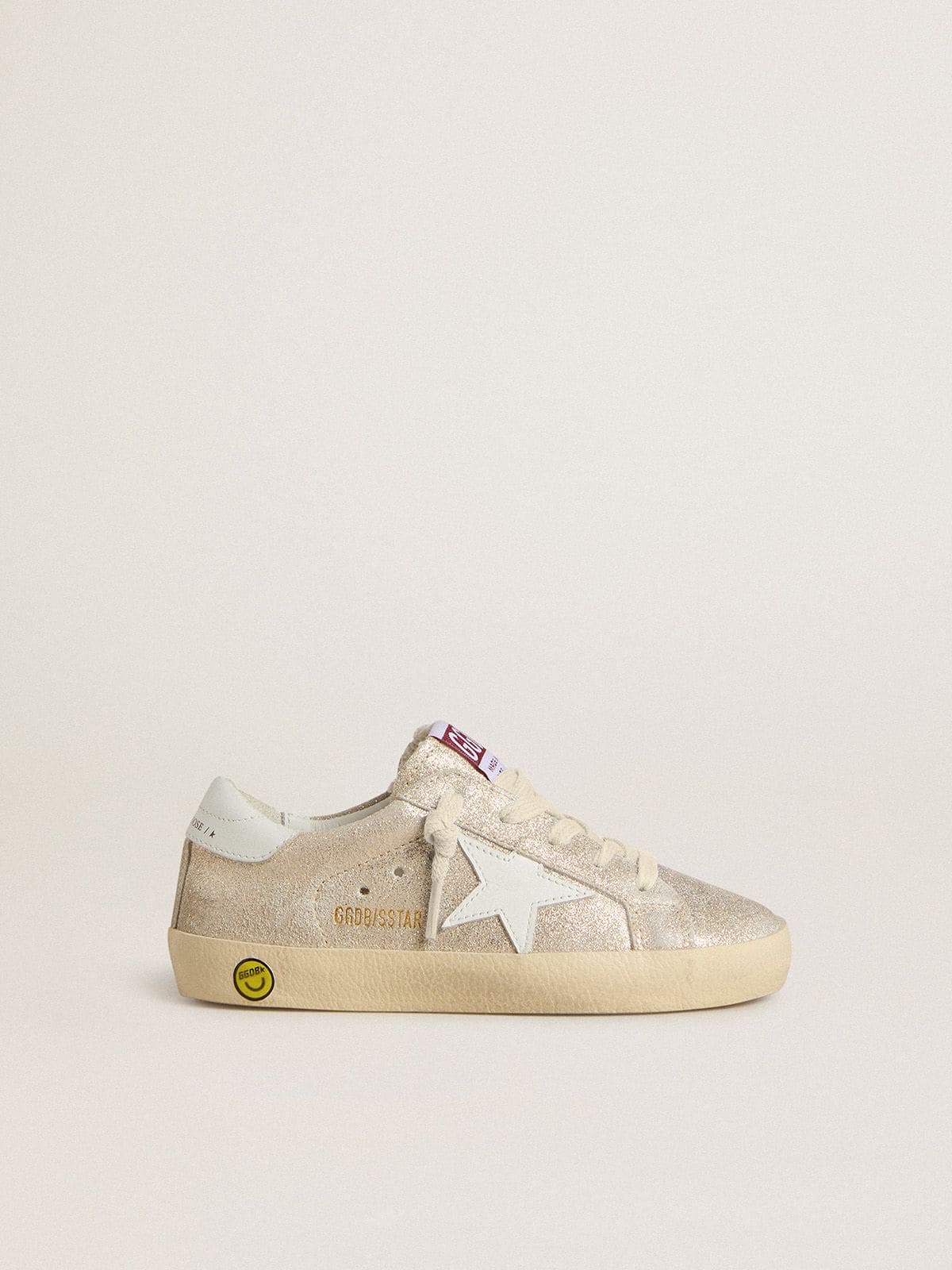 Junior Super-Star in sand-colored laminated-effect suede with white leather star