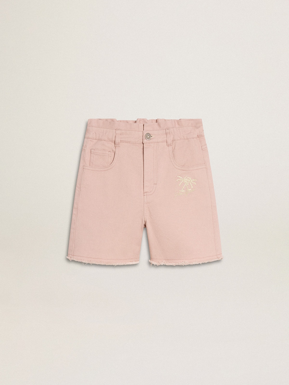Girls' pink cotton shorts with embroidery