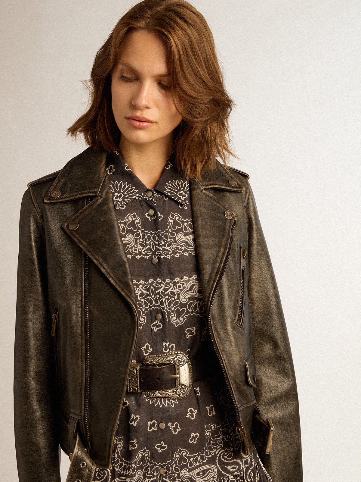 Women’s leather biker jacket