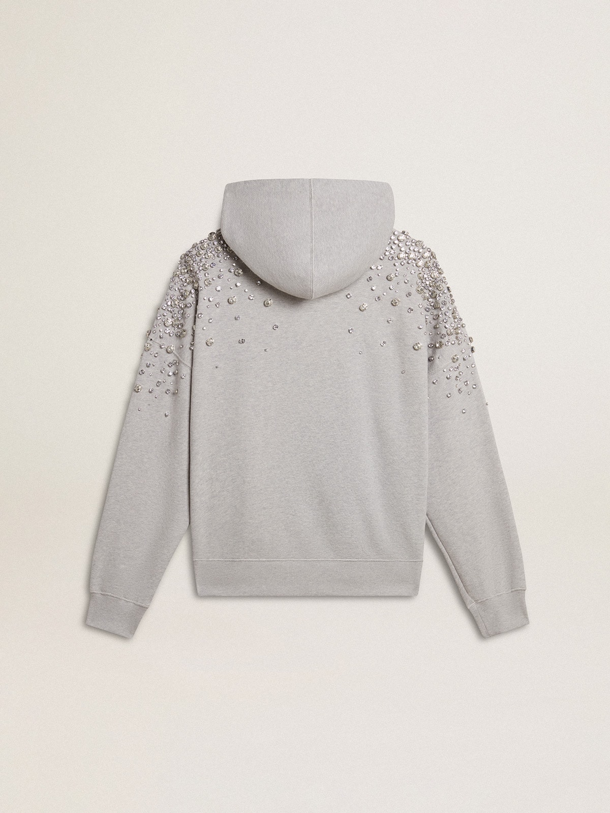 Gray hooded sweatshirt with crystal decoration