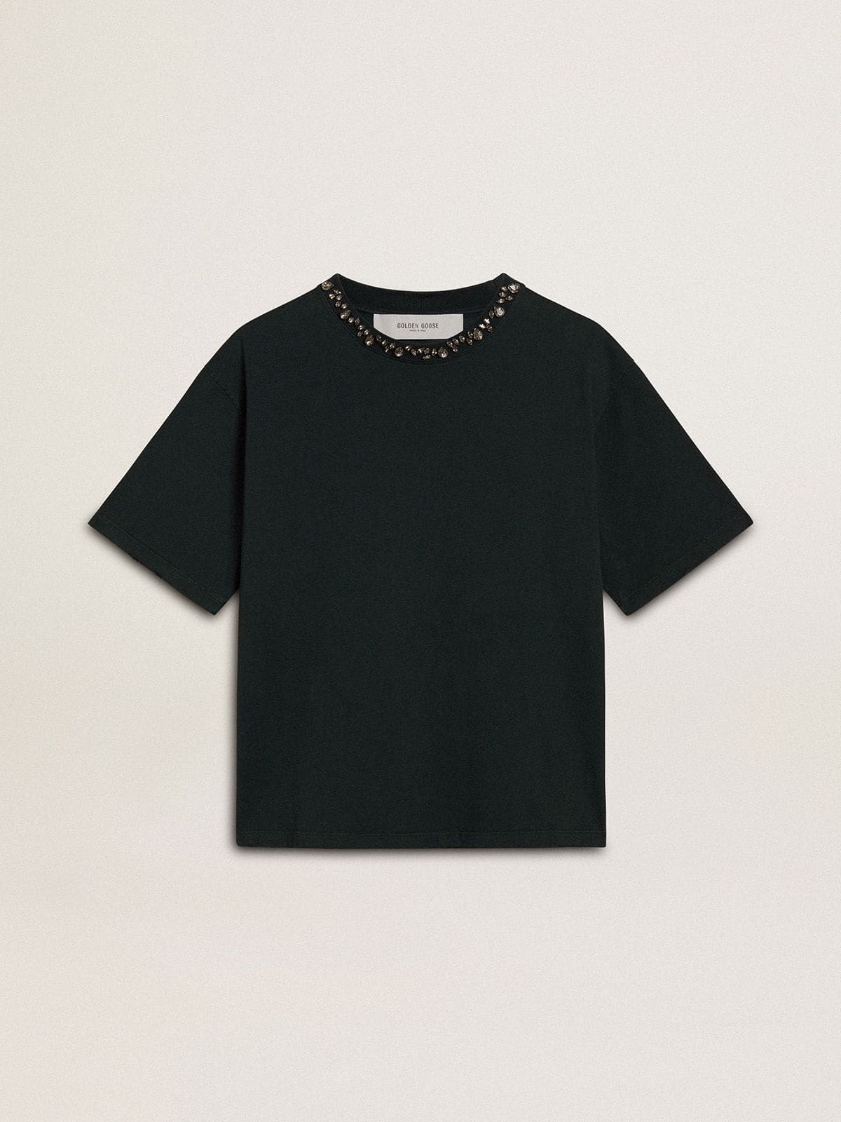 Women's black T-shirt with crystals