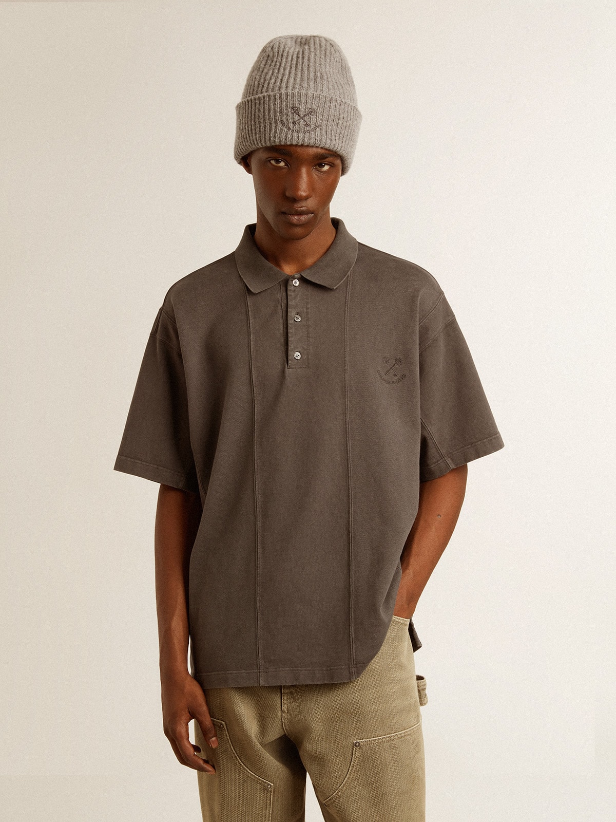 Men's cotton polo shirt in anthracite gray with embroidery