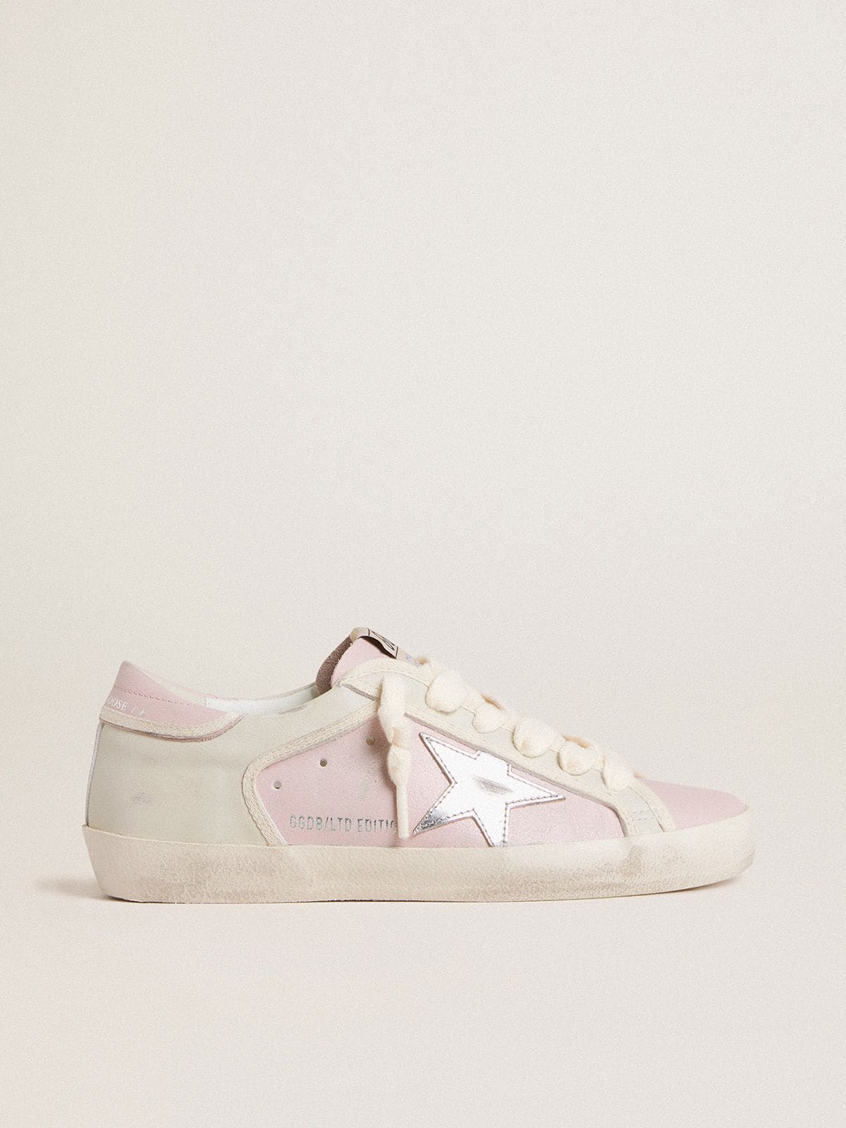 Super-Star LTD in pink leather with silver foiled leather star and pink leather heel tab
