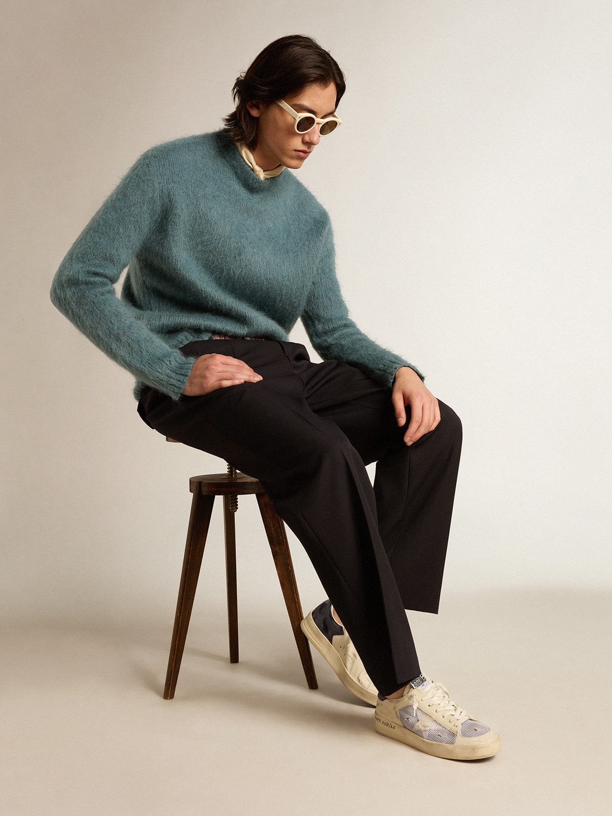 Stardan in white leather and mesh with white leather star