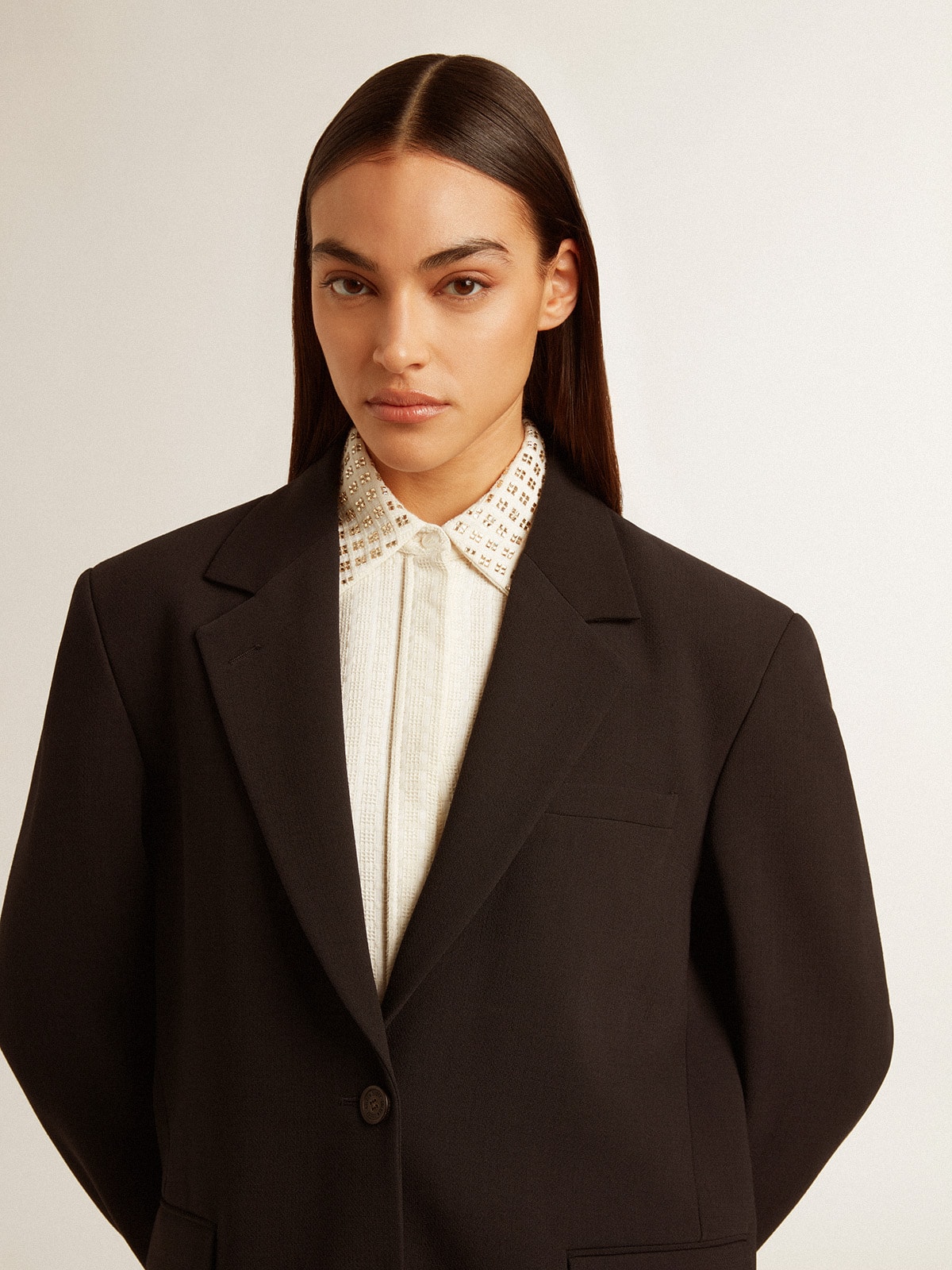 Women’s black wool-blend blazer jacket