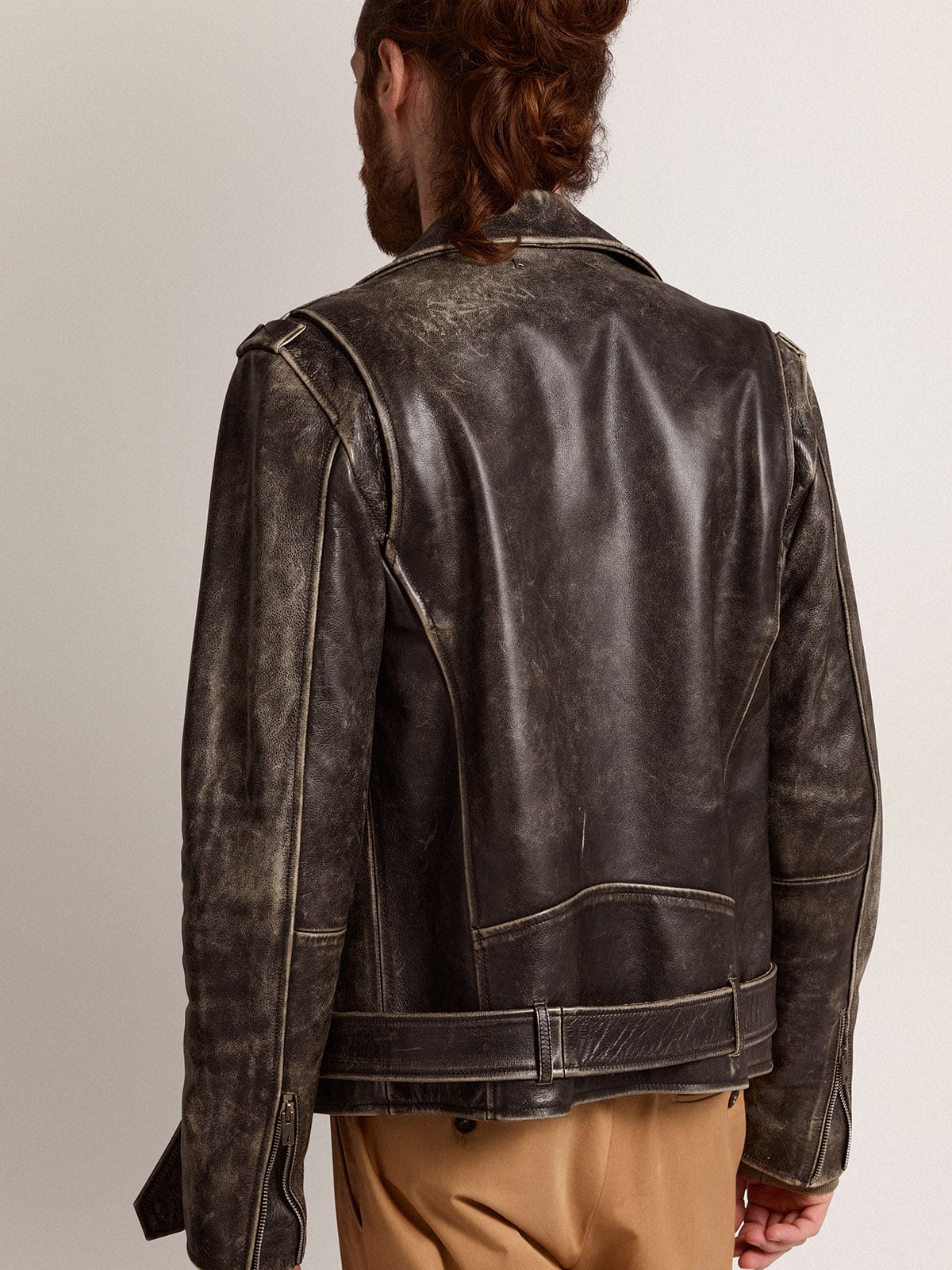 Men's biker jacket in distressed leather