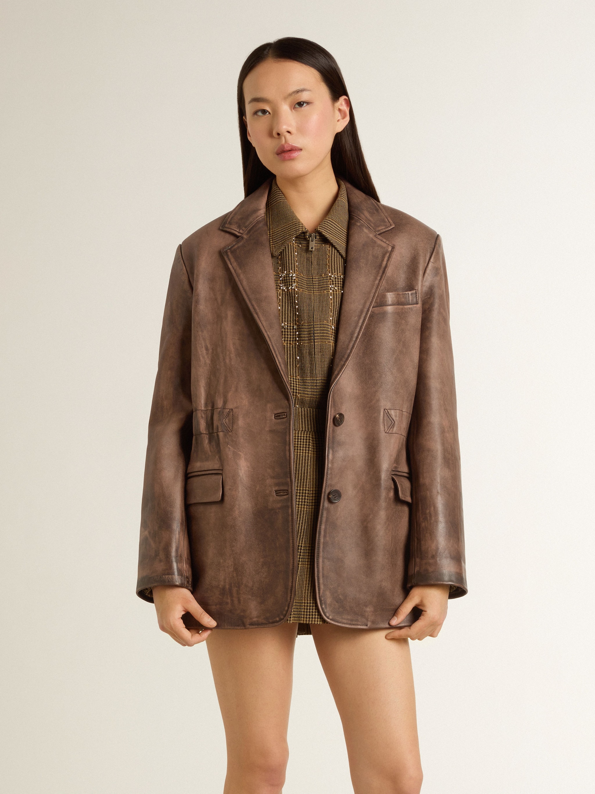 Women's brown leather jacket