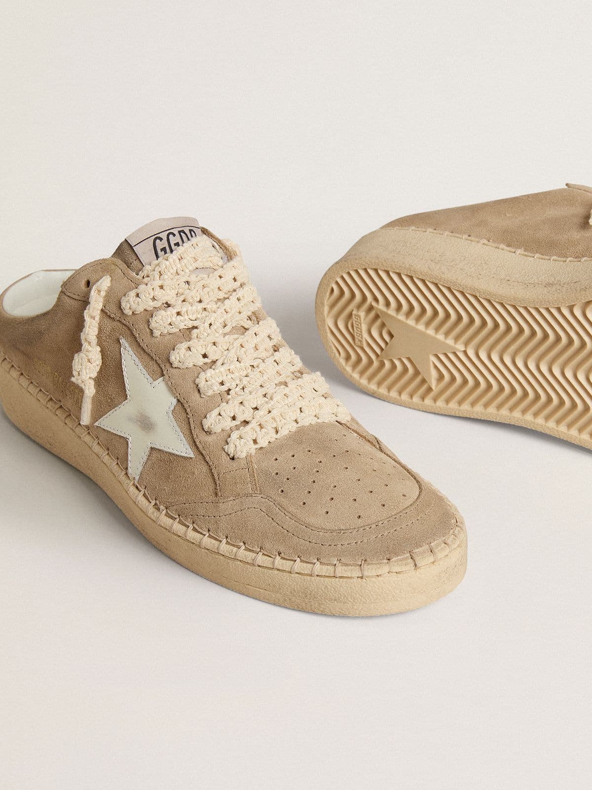 Women's Ball Star Sabot in beige suede with white leather star
