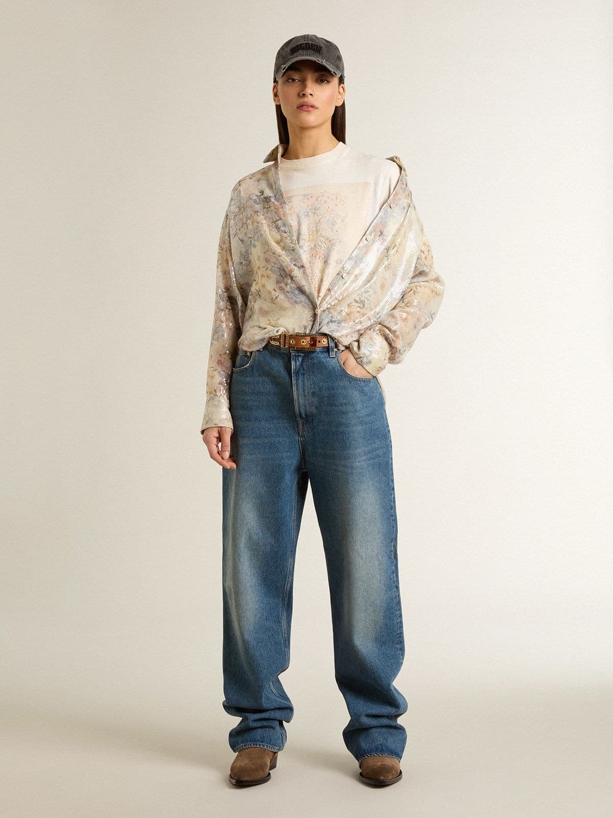 Women's white T-shirt with floral print