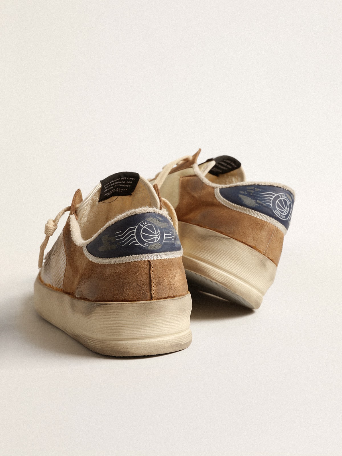 Stardan in beige nylon and mesh with tobacco suede inserts
