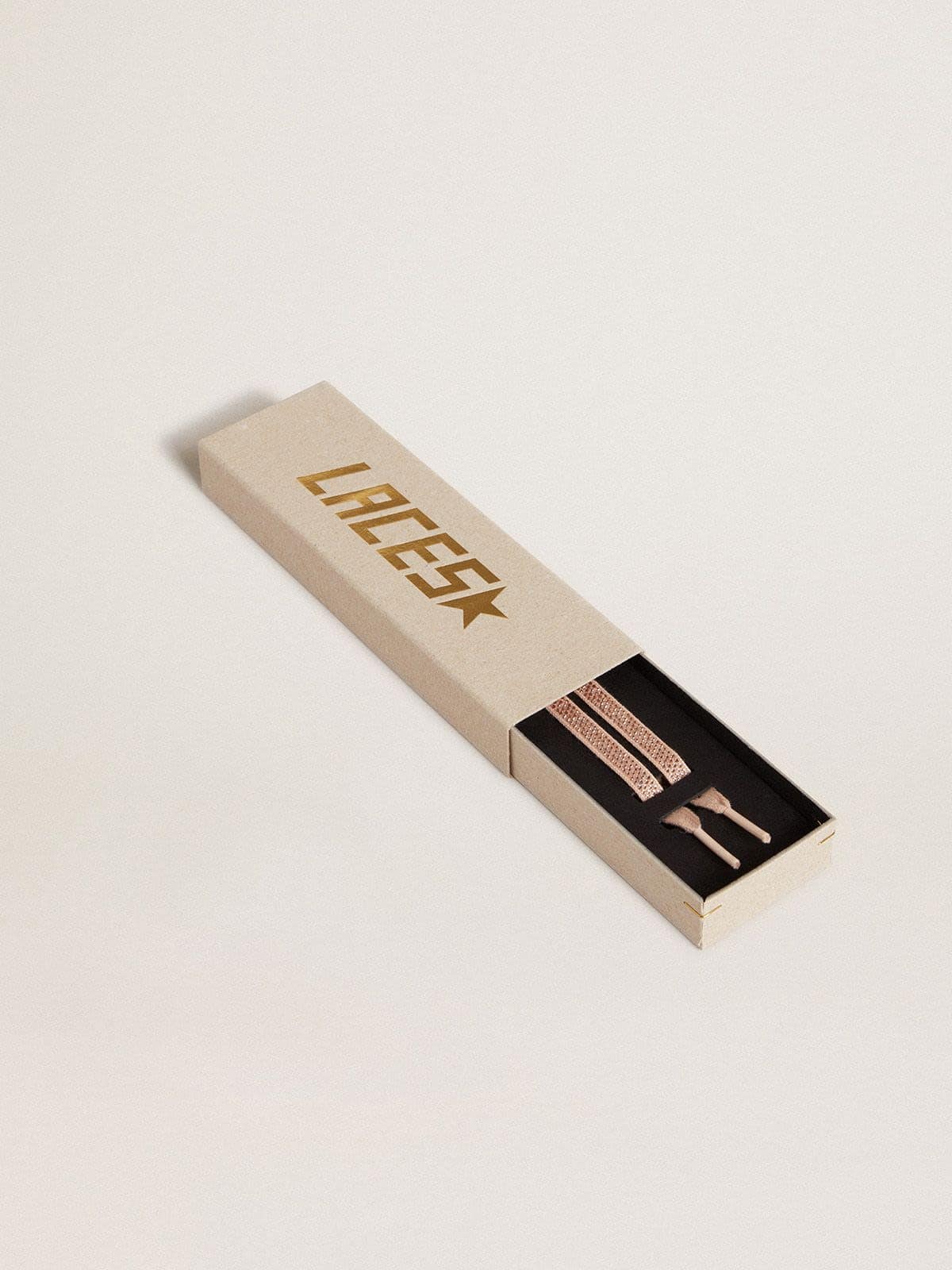 Cotton laces with silver Swarovski crystals and gold-colored logo