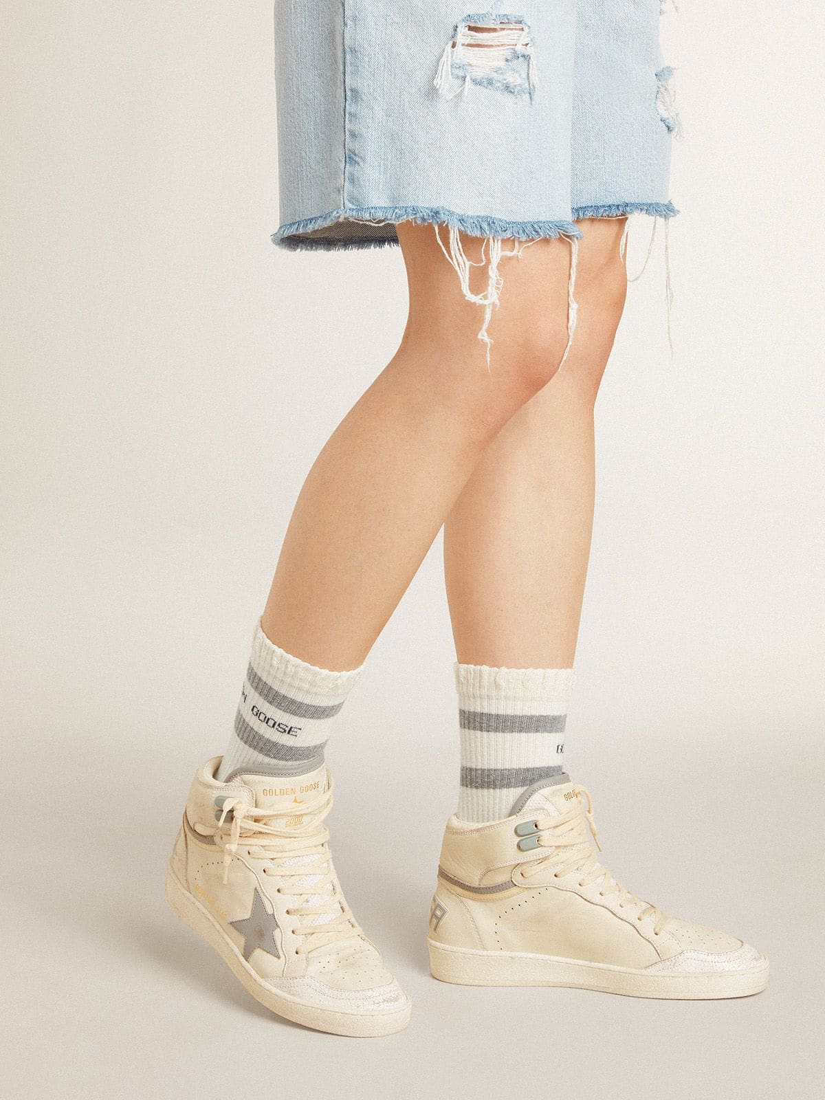 Women's Sky-Star in leather with light blue leather star and white heel tab