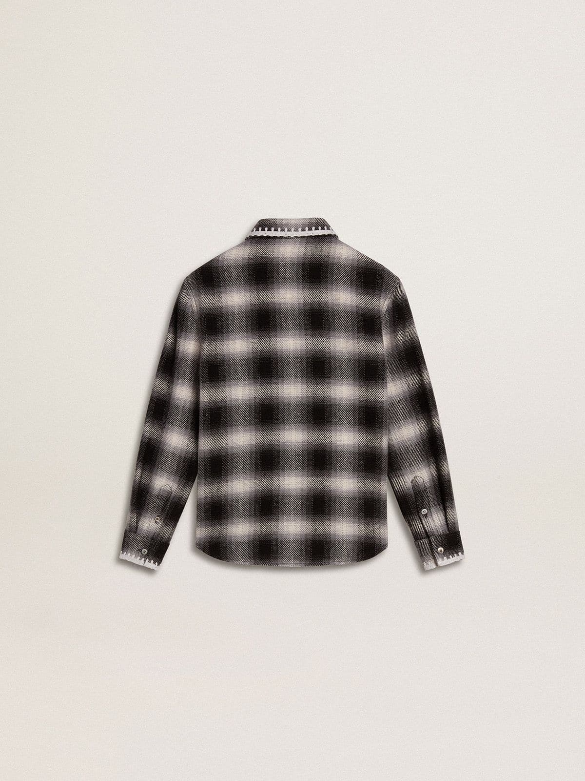 Kids' black and white checked shirt with white embroidery