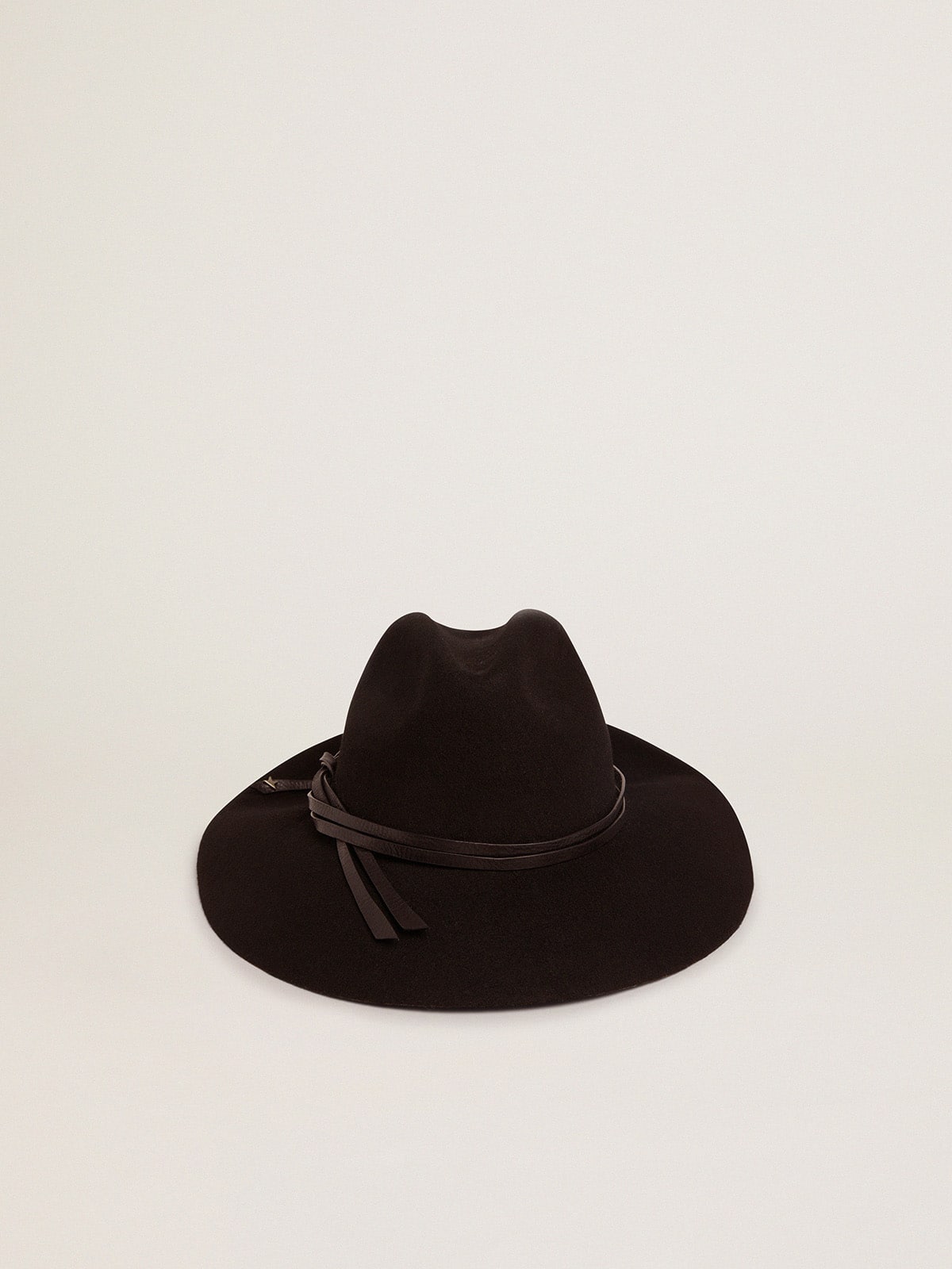 Black hat with leather strap